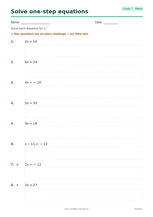 Solve one-step equations