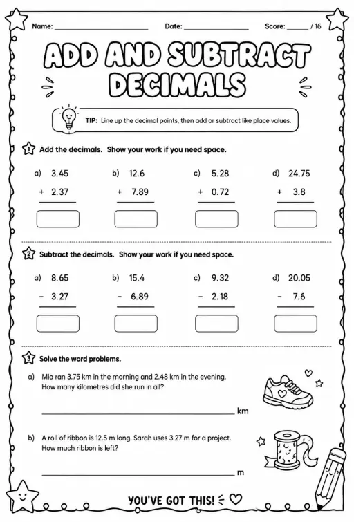 Add and subtract decimals