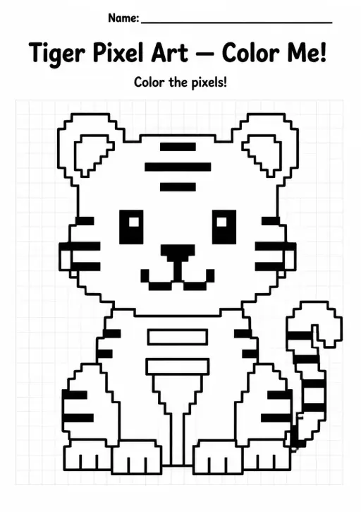 Tiger Pixel Art Coloring Page