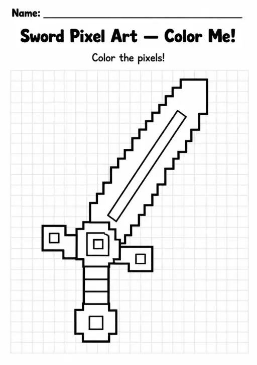 Sword Pixel Art Coloring Page