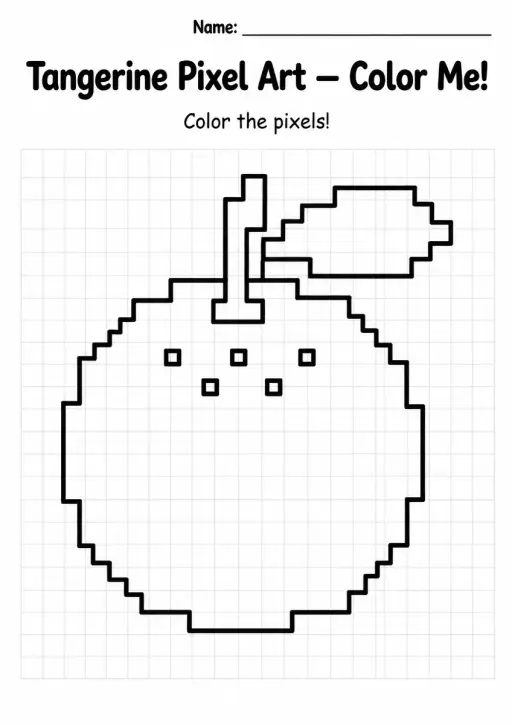 Tangerine Pixel Art Coloring Page