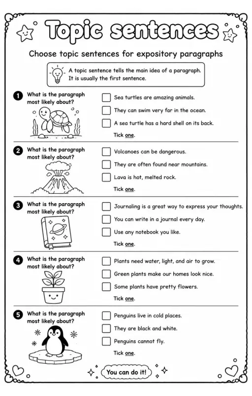 Choose topic sentences for expository paragraphs