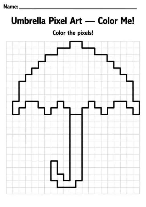 Umbrella Pixel Art Coloring Page