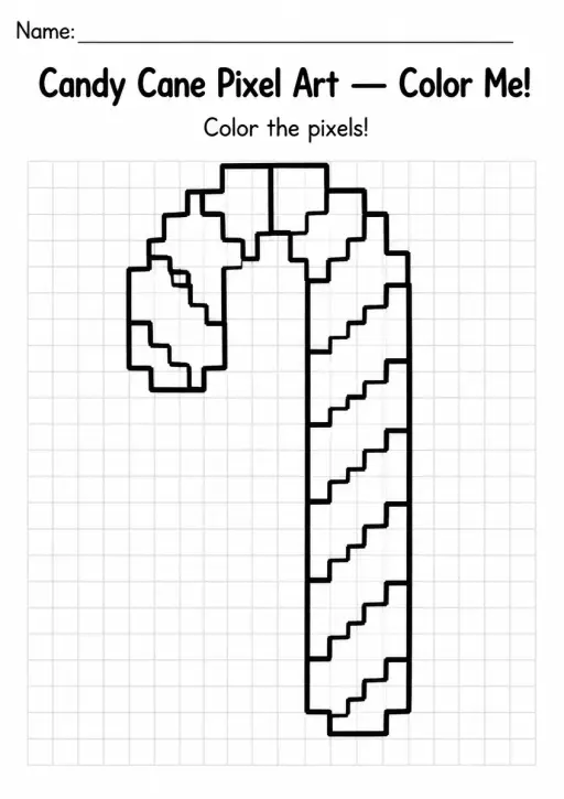 Candy Cane Pixel Art Coloring Page