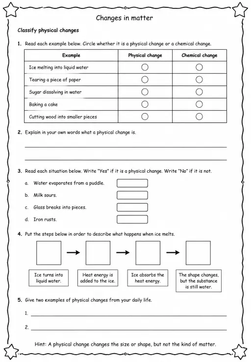 Classify physical changes