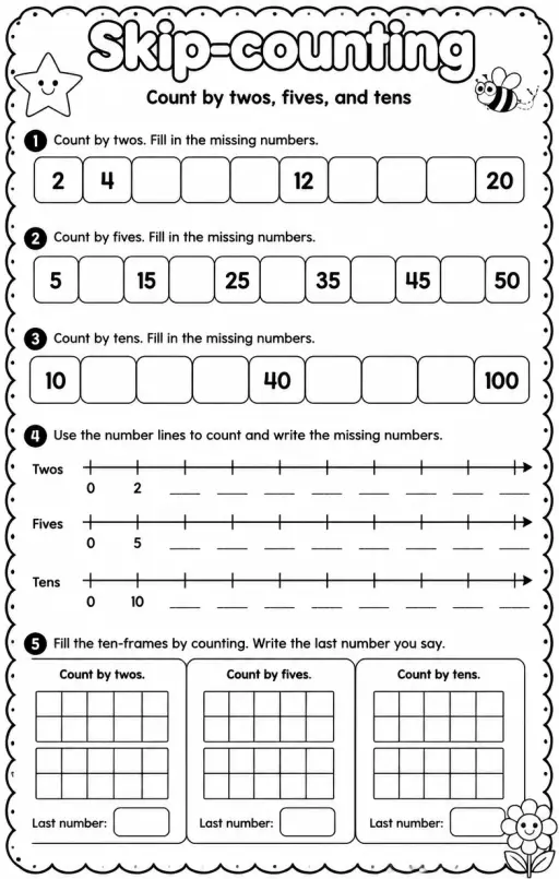 Count by twos, fives, and tens