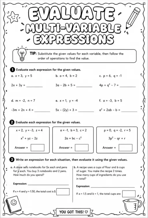 Evaluate multi-variable expressions