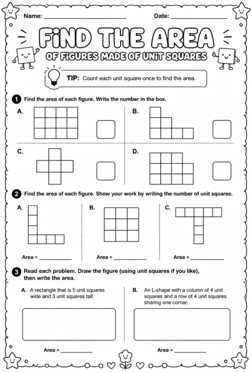 Find the area of figures made of unit squares