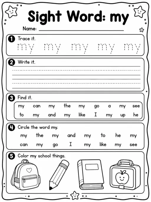 Sight Word: my Worksheet Pack