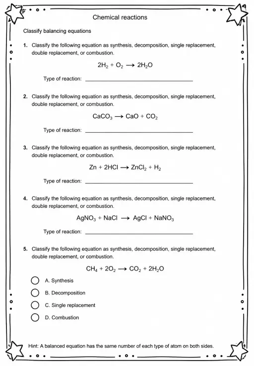 Classify balancing equations