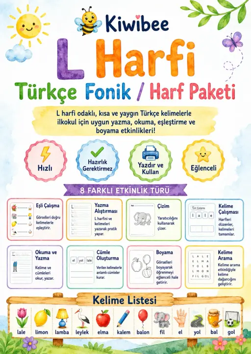 Turkish Letter L Phonics Worksheets Pack