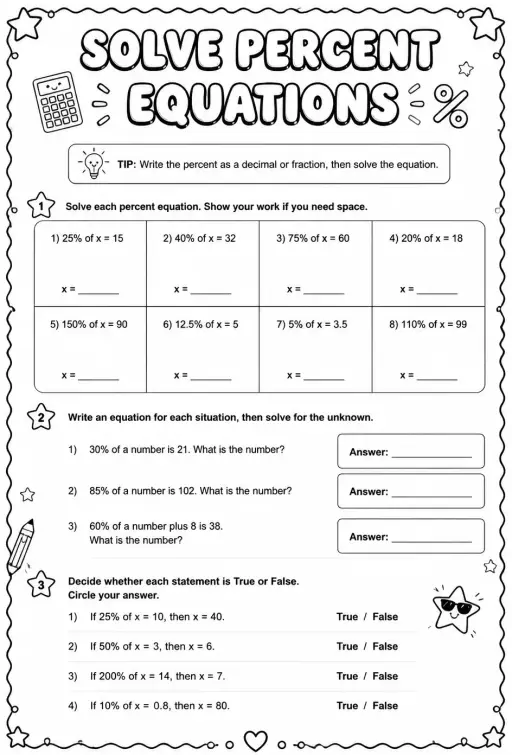 Solve percent equations