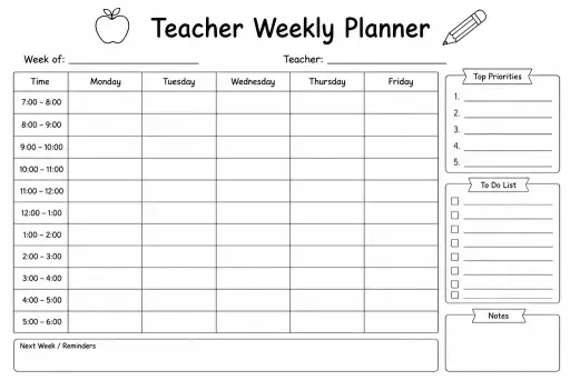 Teacher Weekly Planner