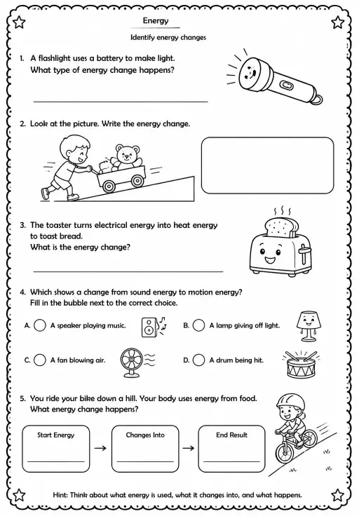 Identify energy changes
