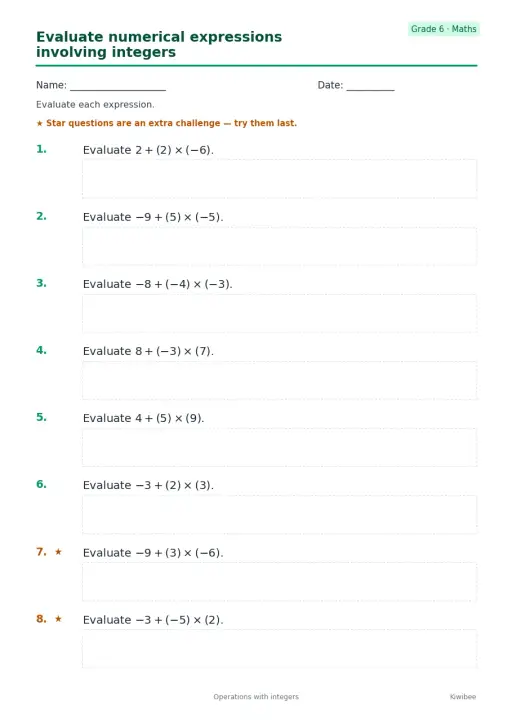 Evaluate numerical expressions involving integers