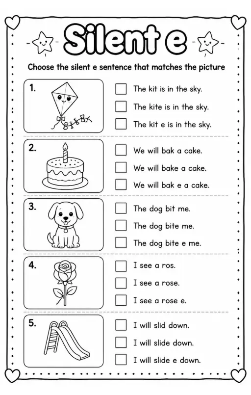 Choose the silent e sentence that matches the picture