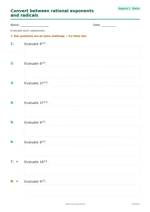 Convert between rational exponents and radicals