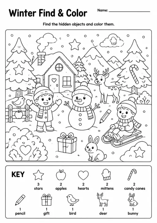 Winter Find & Color — Grade 2