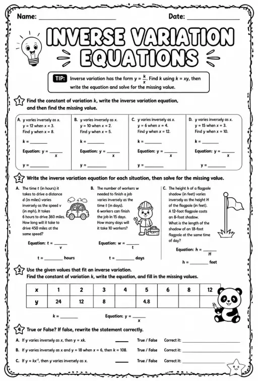 Write and solve inverse variation equations