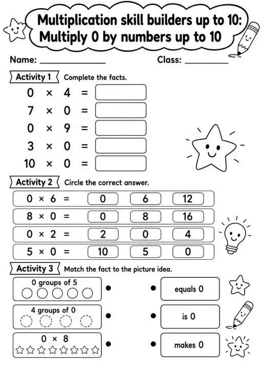 Grade 3 Multiplication Skill Builders Up To 10 Math Worksheet Pack
