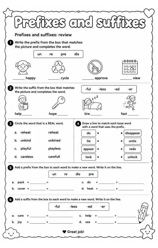 Prefixes and suffixes: review
