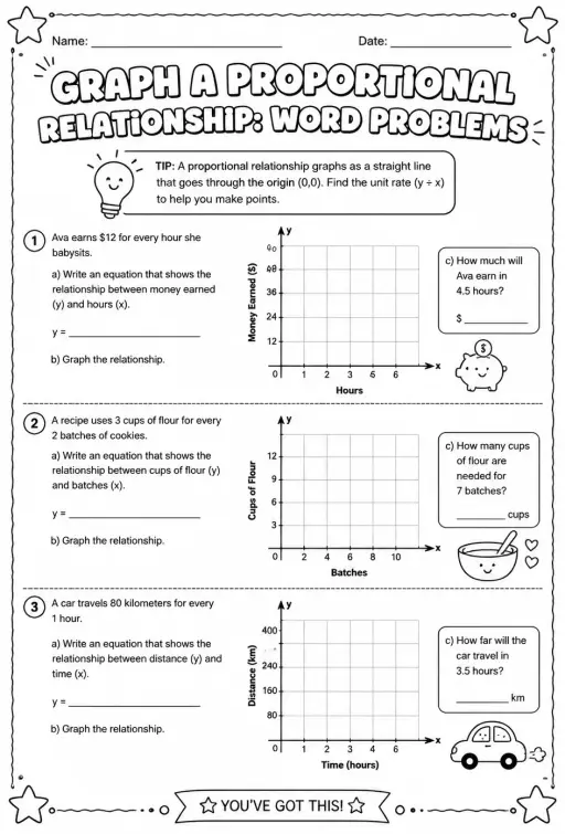 Graph a proportional relationship: word problems