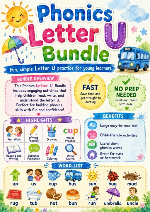 Letter U Phonics Worksheets Pack