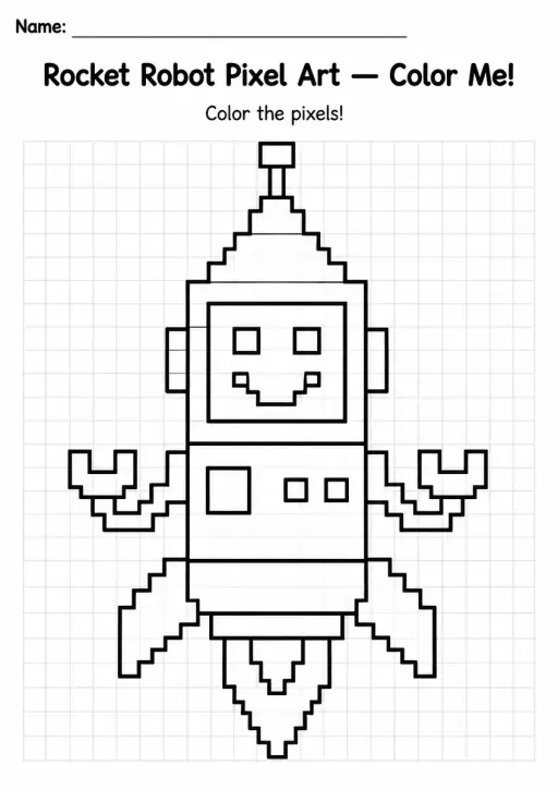Rocket Robot Pixel Art Coloring Page