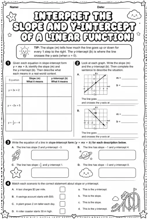 Interpret the slope and y-intercept of a linear function