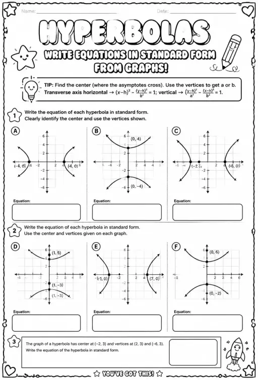 Write equations of hyperbolas in standard form from graphs
