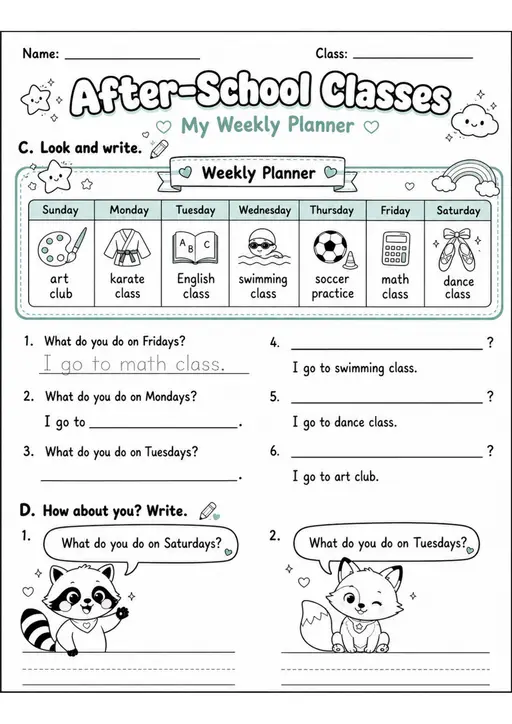 After-School Classes 2 | Grades 2-3 Vocabulary Worksheet