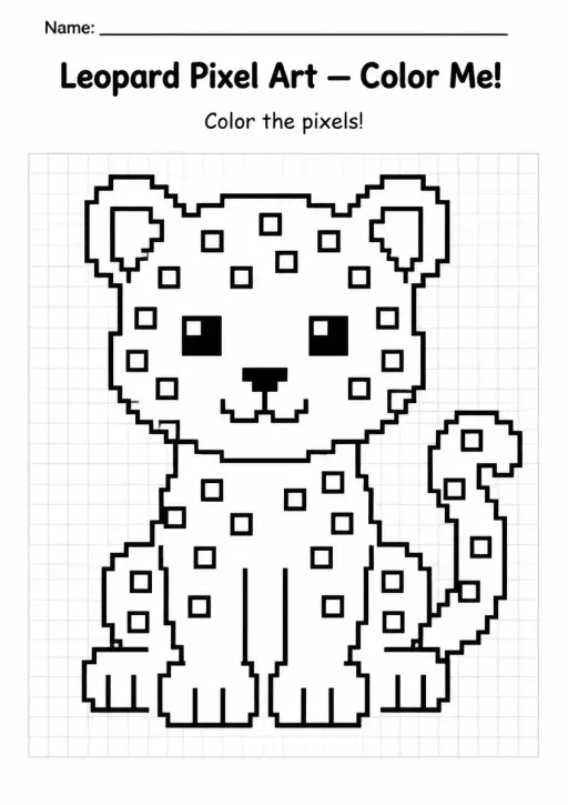 Leopard Pixel Art Coloring Page