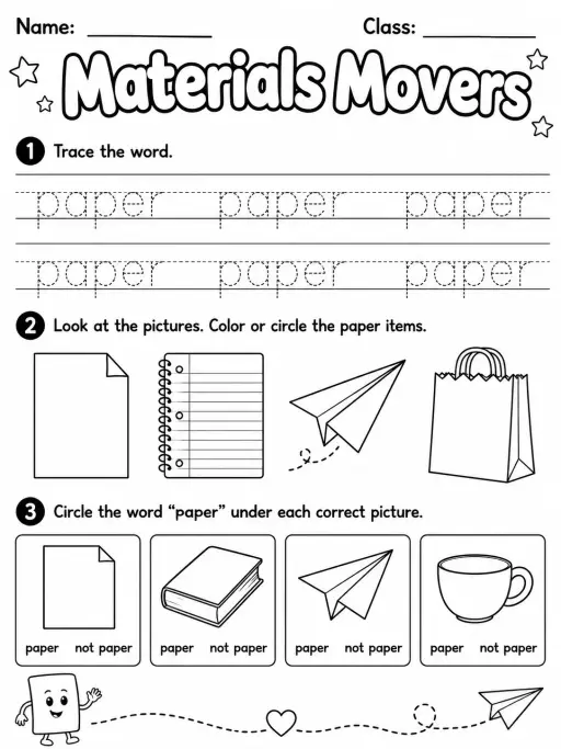 Materials Movers Vocabulary Worksheet Pack