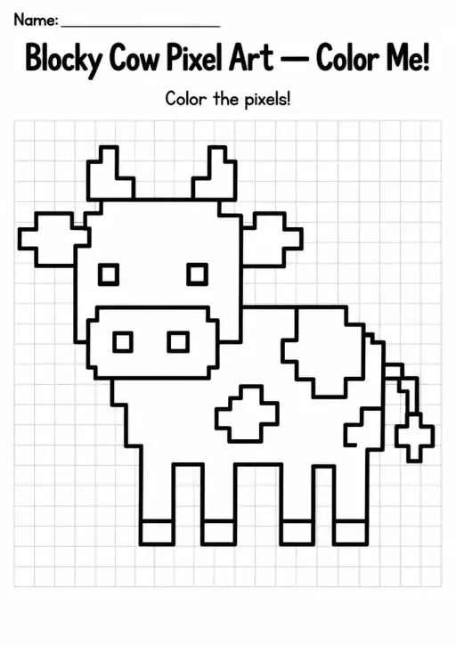 Blocky Cow Pixel Art Coloring Page