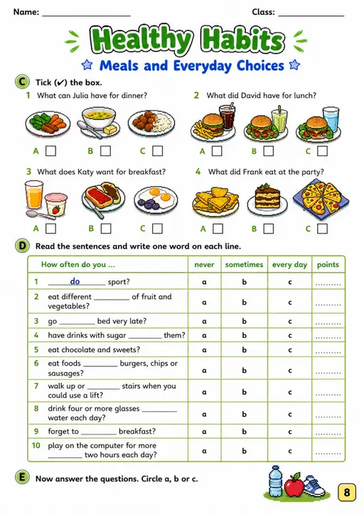 Cambridge Flyers - Meals and Everyday Choices | Free Worksheet