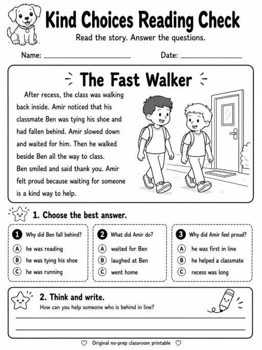 Kind Choices Reading Check: The Fast Walker