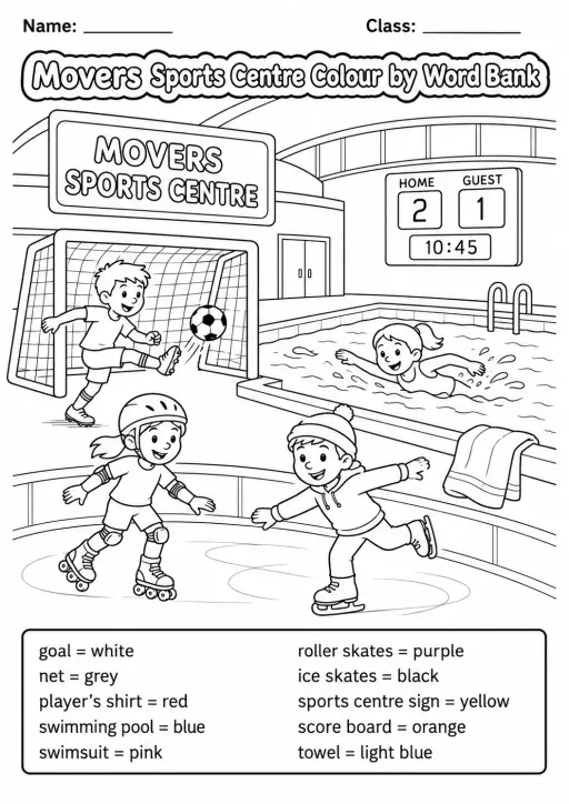Sports Centre Movers Color by Word Bank Worksheet Pack
