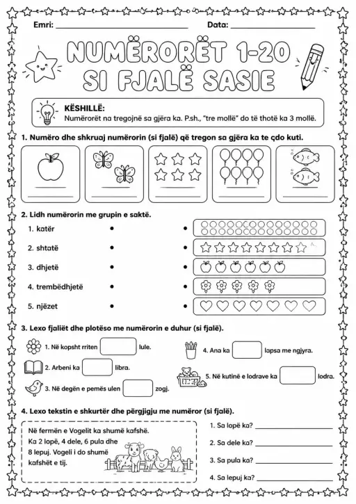 Numërorët 1–20 si fjalë sasie