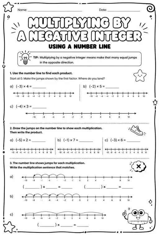 Understand multiplying by a negative integer using a number line