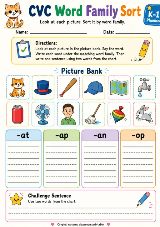 CVC Word Family Sort - Set 6