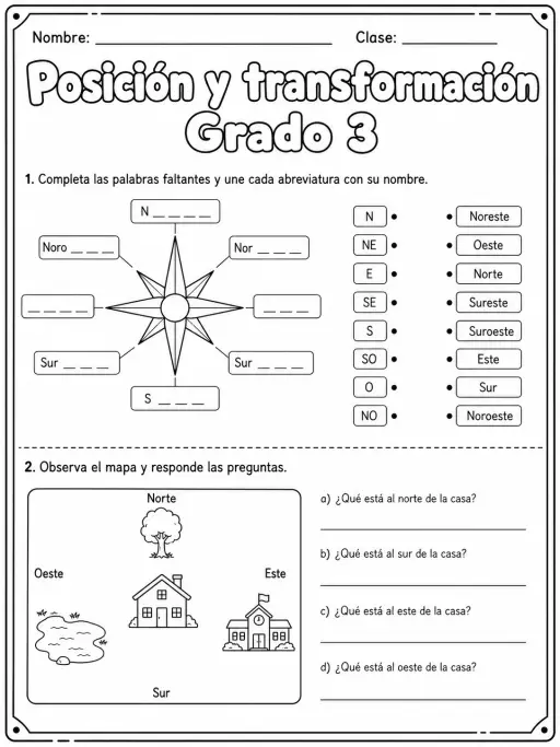 3.º grado - posición y dirección - Paquete de fichas