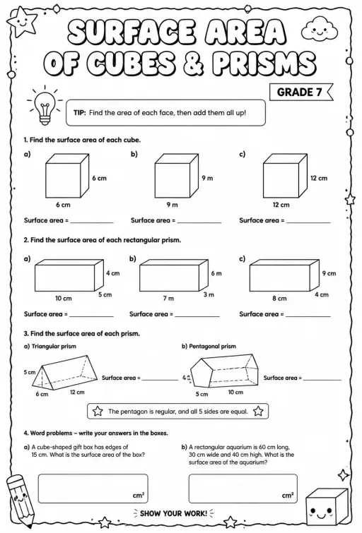 Surface area of cubes and prisms