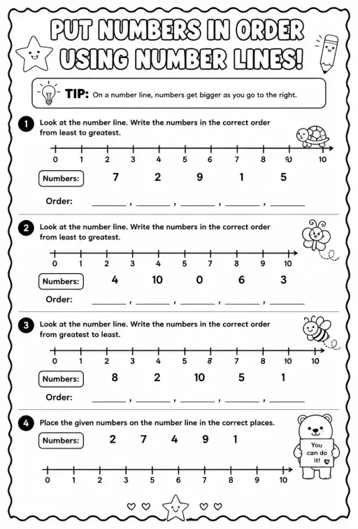 Put numbers in order using number lines