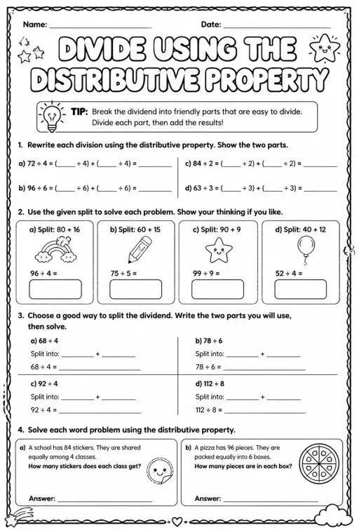 Divide using the distributive property