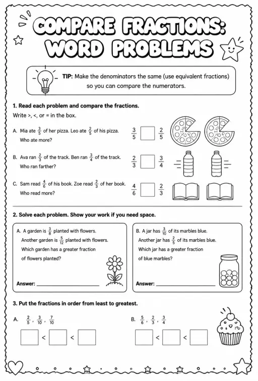 Compare fractions: word problems