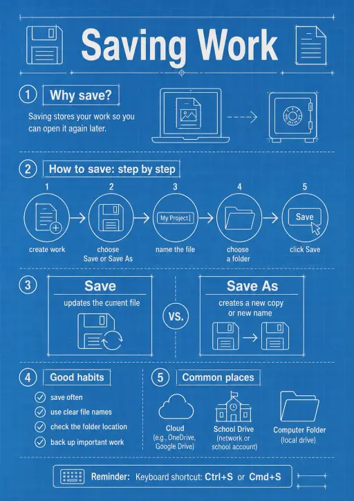 Saving work Computer Basics Infographic