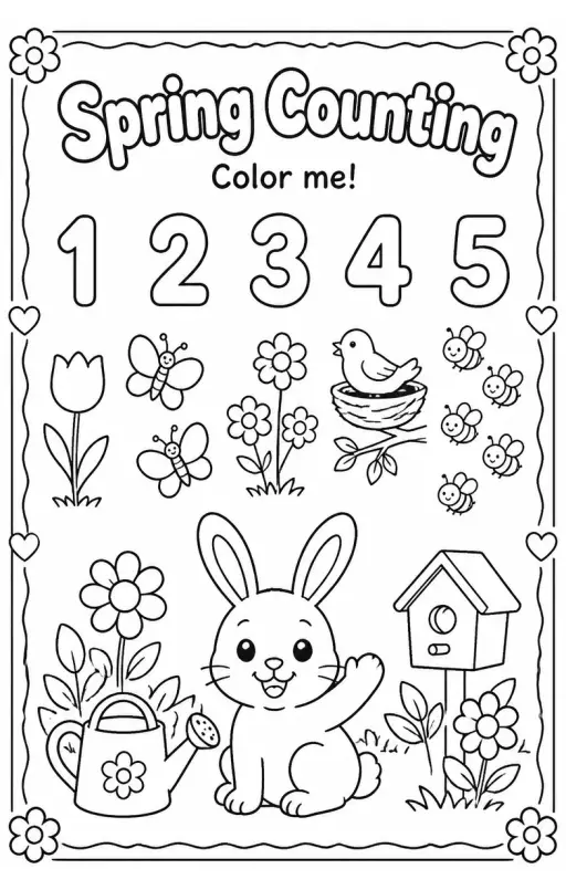 Spring Counting Coloring Page