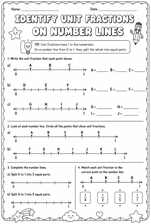 Identify unit fractions on number lines