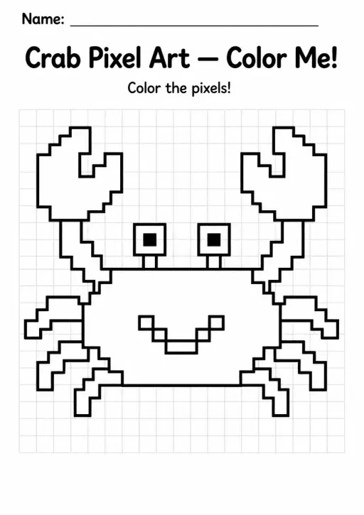 Crab Pixel Art Coloring Page