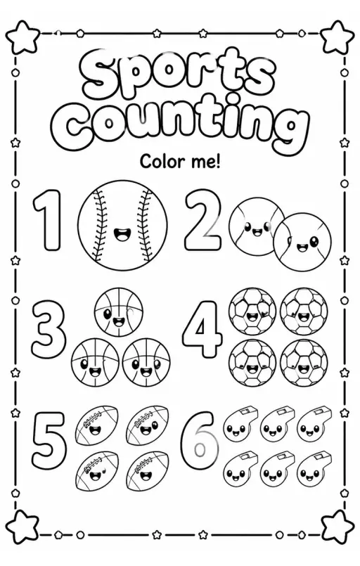 Sports Counting Coloring Page